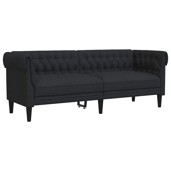 vidaXL Canap&eacute; Chesterfield 3 places noir tissu