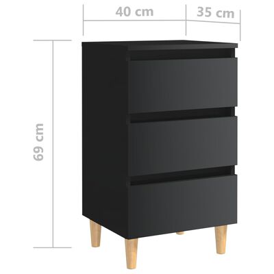 vidaXL Tables de chevet pieds en bois 2 pcs Noir brillant 40x35x69 cm