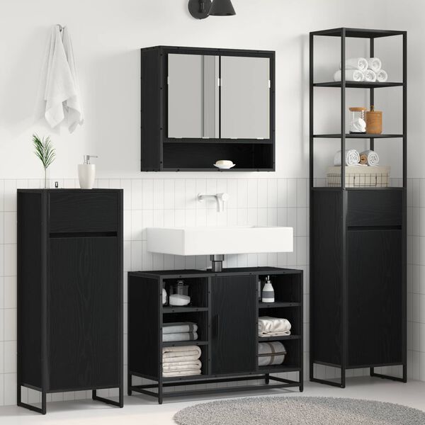 vidaXL Cabinet de salle de bain avec porte Ch&ecirc;ne noir 40 x 30 x 100 cm