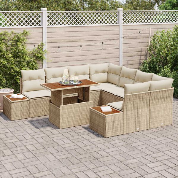 vidaXL Ensemble de canapé de jardin 9 pcs Beige Poly rotin