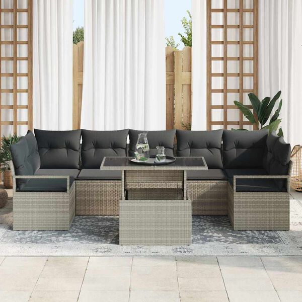 vidaXL Ensemble de canap&eacute; de jardin 8 pcs Gris clair Poly rotin