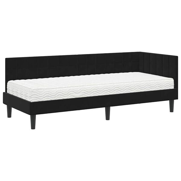 vidaXL Cadre de lit d'angle avec matelas 2 pcs Noir Velours