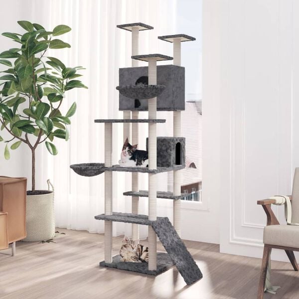 vidaXL Arbre &agrave; chat avec griffoirs en sisal Gris fonc&eacute; 191 cm