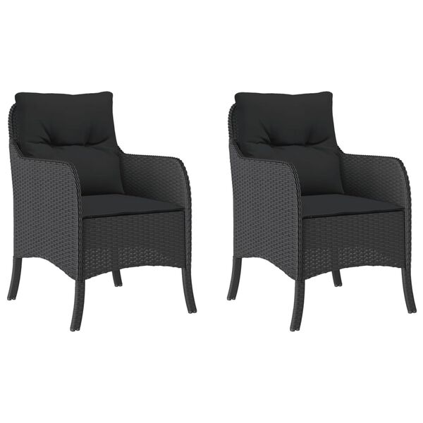 vidaXL Chaises de jardin avec coussins lot de 2 noir résine tressée
