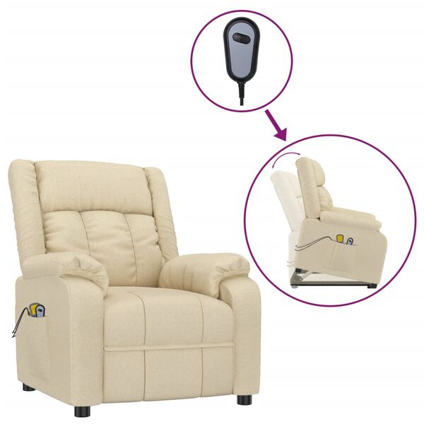 vidaXL Fauteuil de massage Cr&egrave;me Tissu