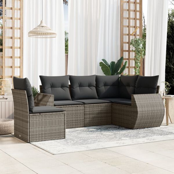 vidaXL Salon de jardin 5 pcs avec coussins gris r&eacute;sine tress&eacute;e