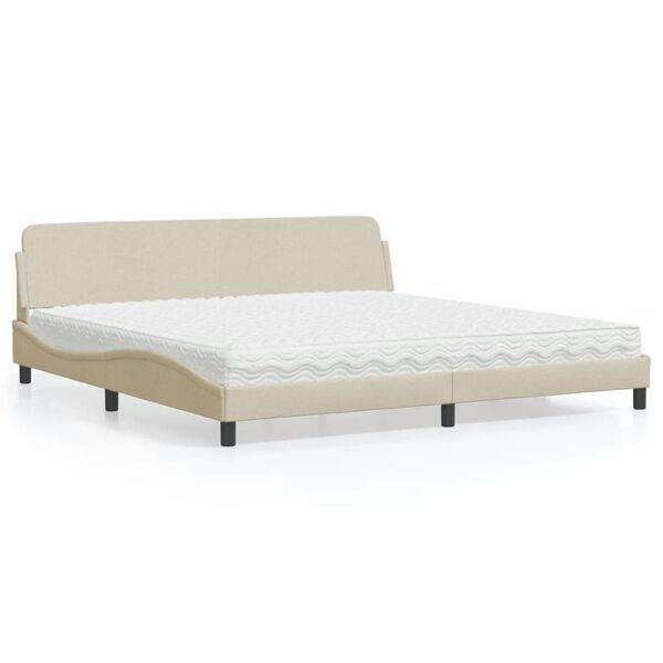 vidaXL Lit avec matelas Dover cr&egrave;me 200x200 cm tissu