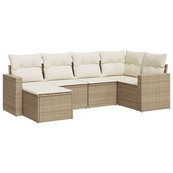 vidaXL Salon de jardin avec coussins 6 pcs beige r&eacute;sine tress&eacute;e