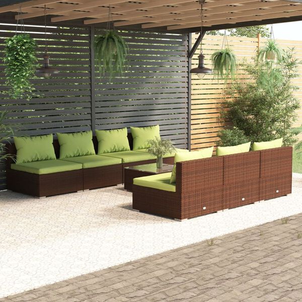 vidaXL Salon de jardin 8 pcs avec coussins r&eacute;sine tress&eacute;e marron