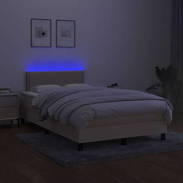 vidaXL Sommier &agrave; lattes de lit matelas et LED cr&egrave;me 120x190 cm tissu