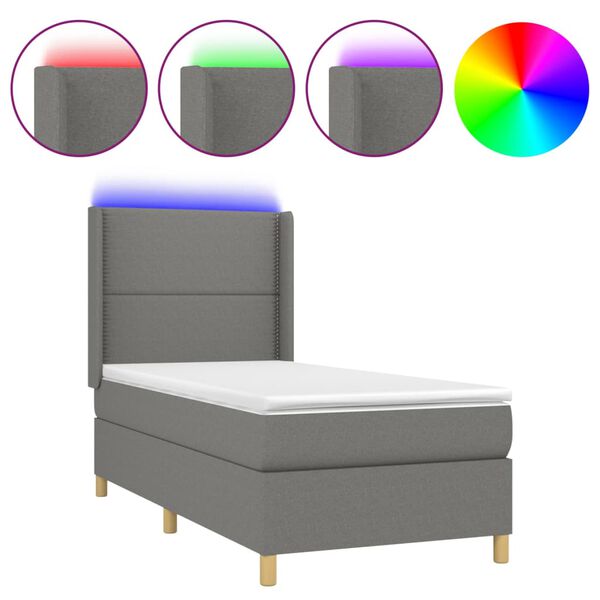 vidaXL Sommier &agrave; lattes de lit matelas LED Gris fonc&eacute; 80x200cm Tissu
