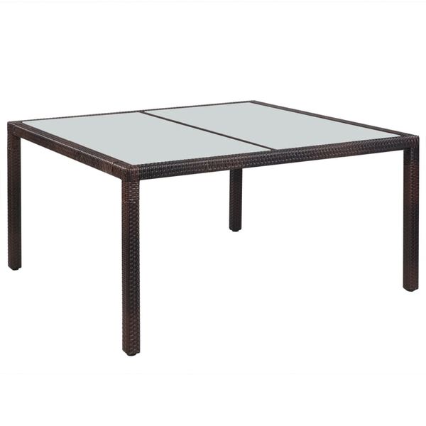 vidaXL Table de jardin 150x90x75 cm Marron R&eacute;sine tress&eacute;e et verre