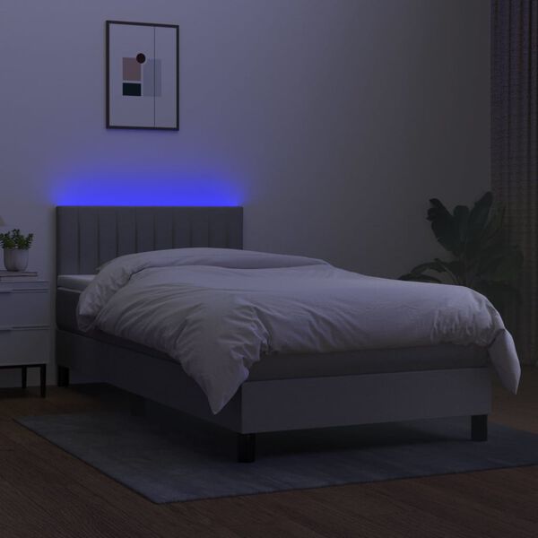 vidaXL Sommier &agrave; lattes de lit avec matelas et LED Gris clair 90x190cm