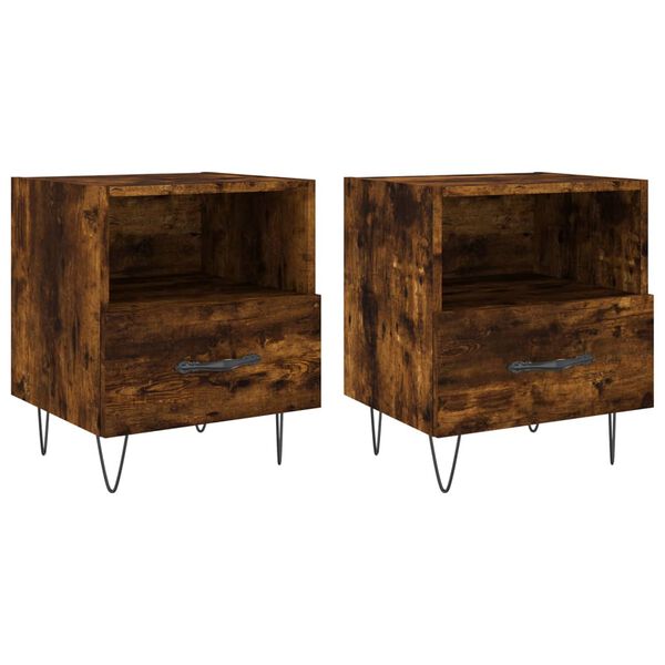 vidaXL Tables de chevet 2pcs ch&ecirc;ne fum&eacute; 40x35x47,5cm bois d&rsquo;ing&eacute;nierie