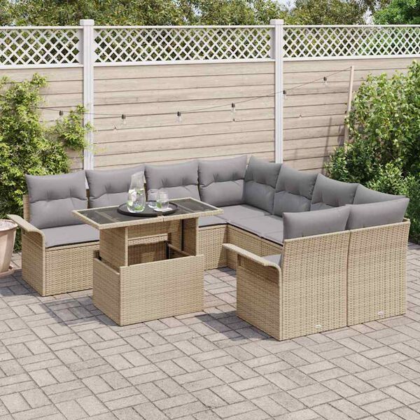 vidaXL Ensemble de canap&eacute; de jardin 9 pcs Beige Poly Rattan