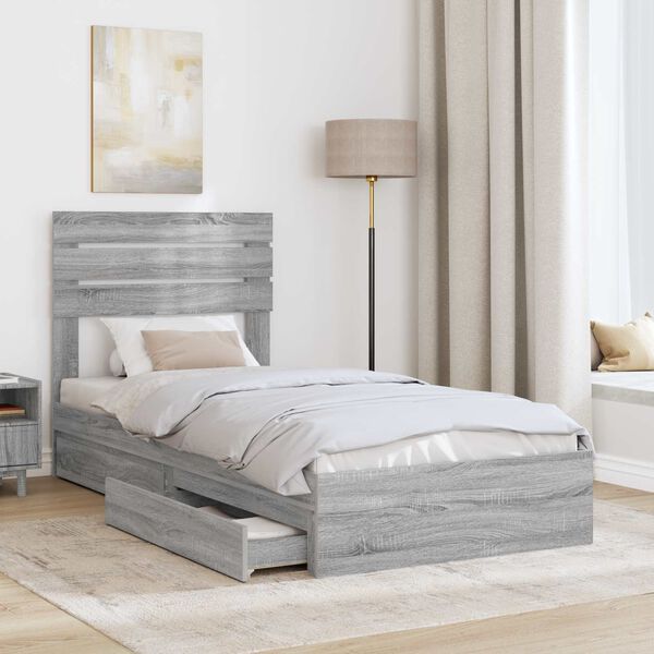 vidaXL Lit de Rangement Gris Sonoma 90 x 190 cm Bois d'ing&eacute;nierie