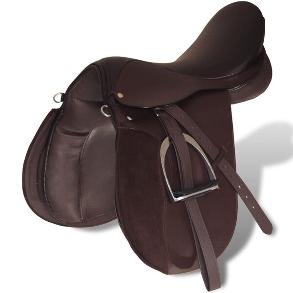 Set de selle &eacute;quitation 16" en cuir v&eacute;ritable 14 cm 5 en 1 brun