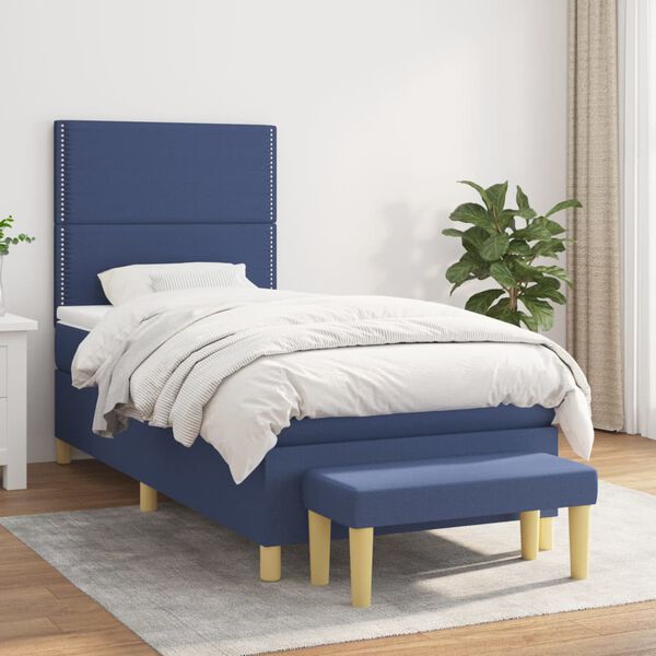 vidaXL Sommier &agrave; lattes de lit avec matelas Bleu 80x200 cm Tissu