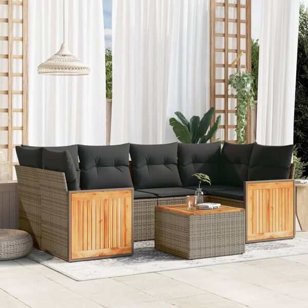 vidaXL Salon de jardin avec coussins 7 pcs gris r&eacute;sine tress&eacute;e