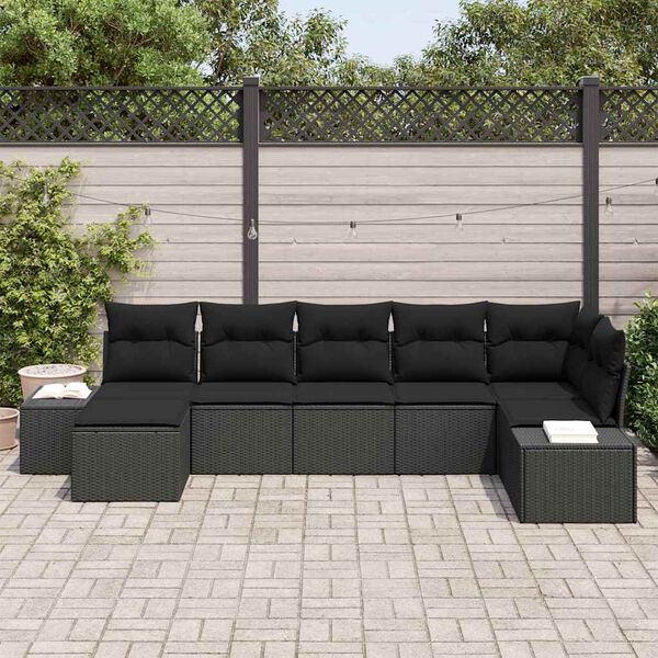 vidaXL Ensemble de canap&eacute; de jardin avec coussin 7 pcs Noir polyrotin