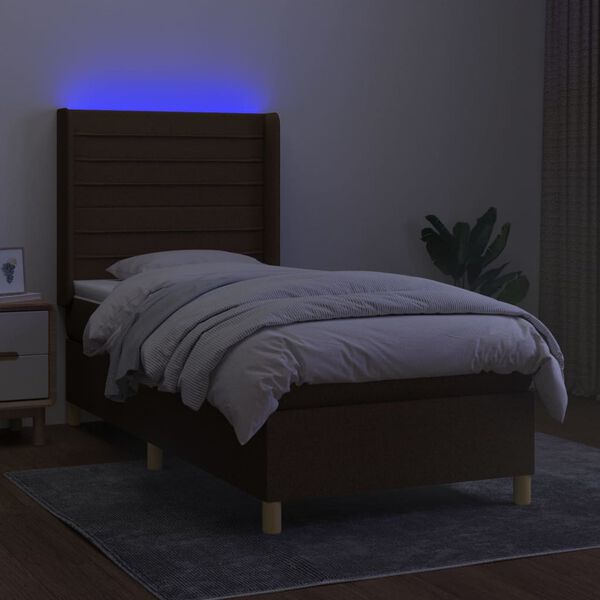 vidaXL Sommier &agrave; lattes de lit matelas LED Marron fonc&eacute; 90x190cm Tissu