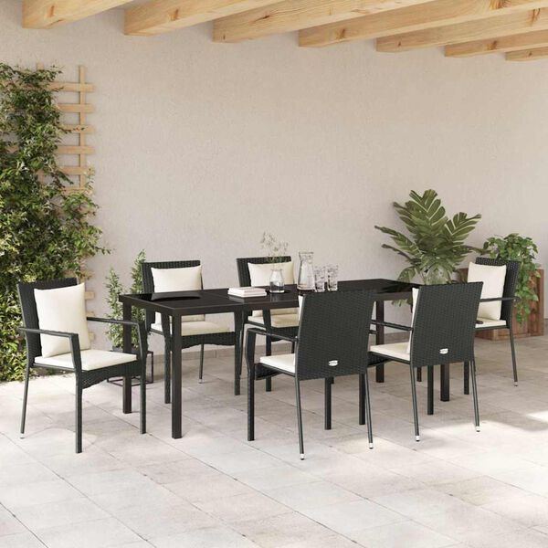 vidaXL Ensemble de salle &agrave; manger pour jardin 7 pcs Noir polyrotin