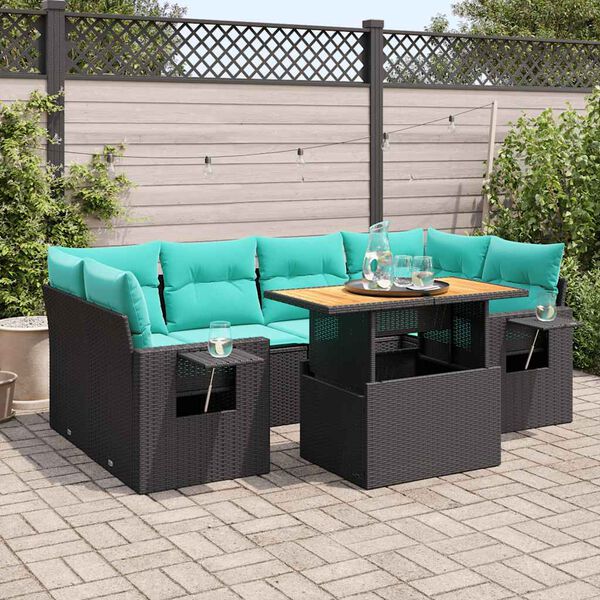 vidaXL Salon de jardin 7 pcs avec coussins noir r&eacute;sine tress&eacute;e