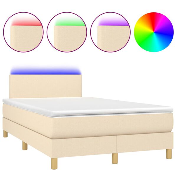 vidaXL Sommier &agrave; lattes de lit avec matelas LED Cr&egrave;me 120x200 cm Tissu