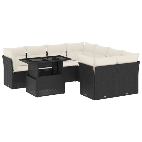 vidaXL Salon de jardin 9 pcs avec coussins noir r&eacute;sine tress&eacute;e