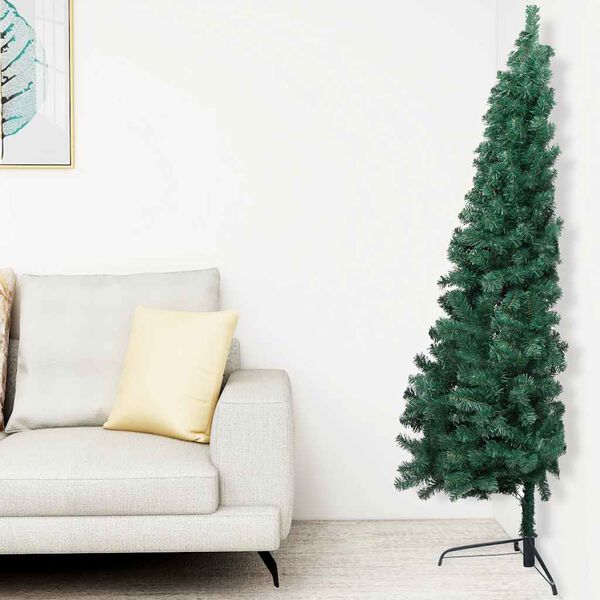 vidaXL Demi-arbre de No&euml;l artificiel pr&eacute;-&eacute;clair&eacute; et boules vert 120 cm
