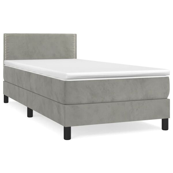 vidaXL Sommier &agrave; lattes de lit et matelas Gris clair 90x200 cm Velours