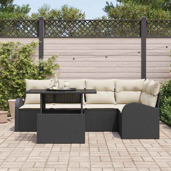 vidaXL Ensemble de canap&eacute; de jardin 6 pcs Noir et Cr&egrave;me polyrotin