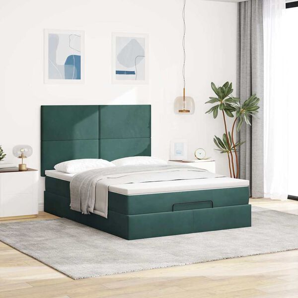 vidaXL Cadre de lit ottoman avec matelas vert foncé 140x190 cm velours