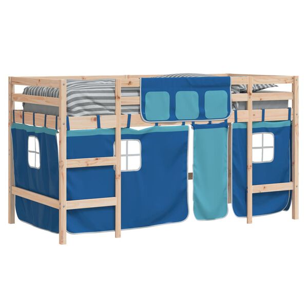vidaXL Lit mezzanine enfants avec rideaux sans matelas bleu 90x200cm