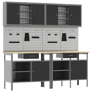 vidaXL Ensemble d'&eacute;tabli 8 pcs Rouge et Gris Acier enduit de poudre