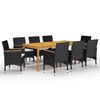 vidaXL Ensemble &agrave; manger de jardin avec coussins 9 pcs noir