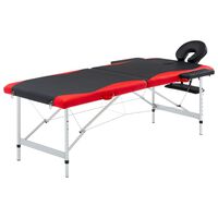 vidaXL Table de massage pliable 2 zones Aluminium Noir et rouge