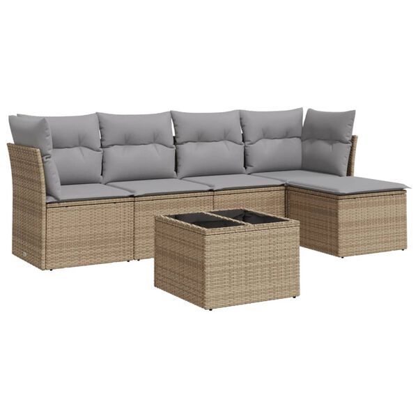 vidaXL Salon de jardin avec coussins 6 pcs beige r&eacute;sine tress&eacute;e