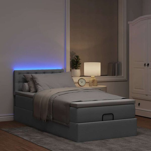 vidaXL Lit ottoman avec matelas et LED Gris clair 80x200cm tissu