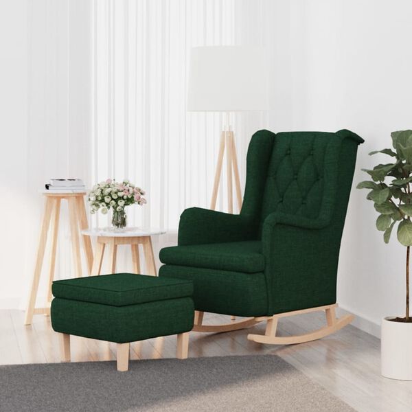 vidaXL Fauteuil avec pieds &agrave; bascule et tabouret Vert fonc&eacute; Tissu