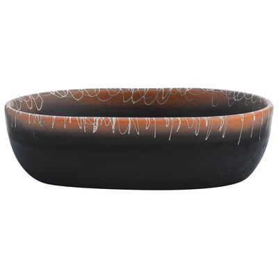 vidaXL Vasque à poser noir et orange ovale 47x33x13 cm céramique