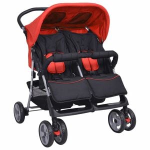 vidaXL Poussette &agrave; deux places Acier Rouge et noir