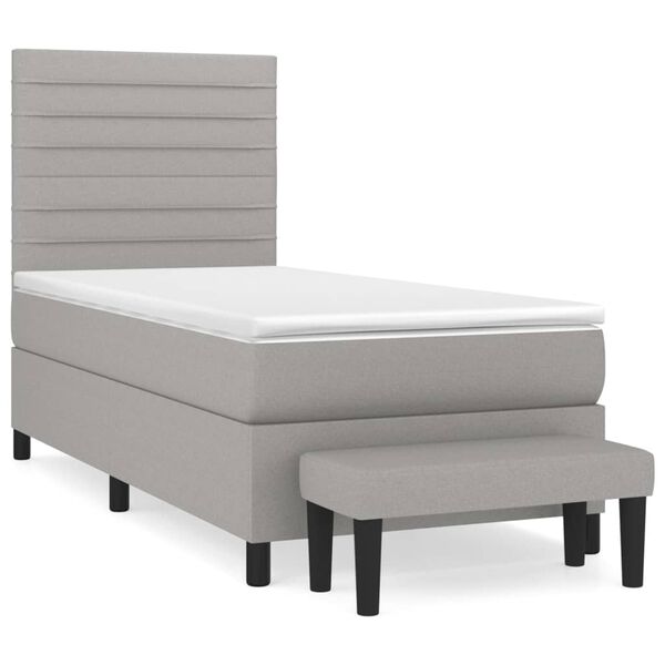 vidaXL Sommier &agrave; lattes de lit avec matelas Gris clair 90x200 cm Tissu