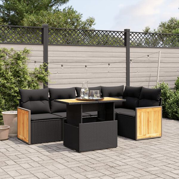 vidaXL Salon de jardin 6 pcs avec coussins noir résine tressée