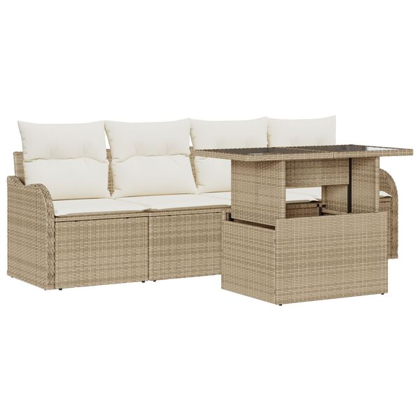vidaXL Ensemble de canap&eacute; de jardin 5 pcs Beige Poly Rattan