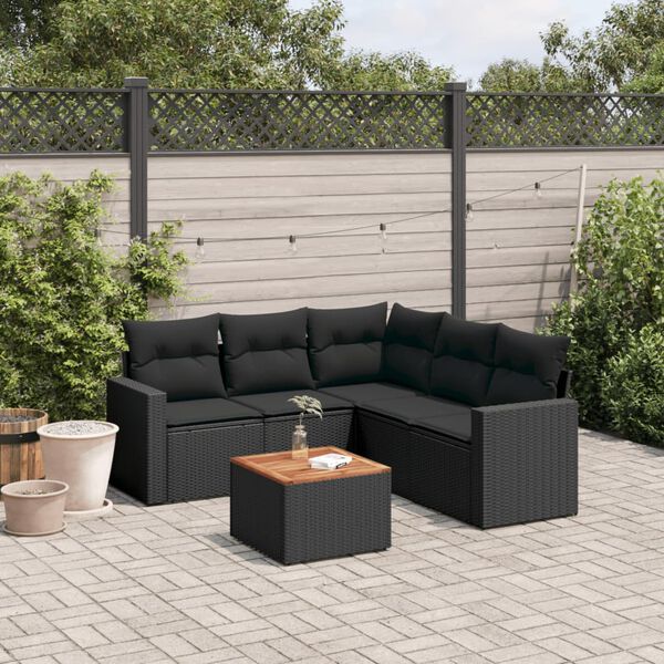 vidaXL Salon de jardin 6 pcs avec coussins noir r&eacute;sine tress&eacute;e
