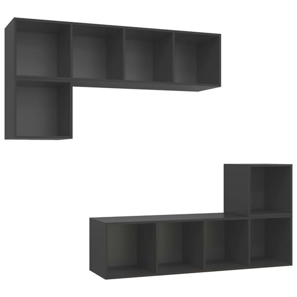vidaXL Ensemble de meuble TV 4 pcs Gris Bois d'ing&eacute;nierie