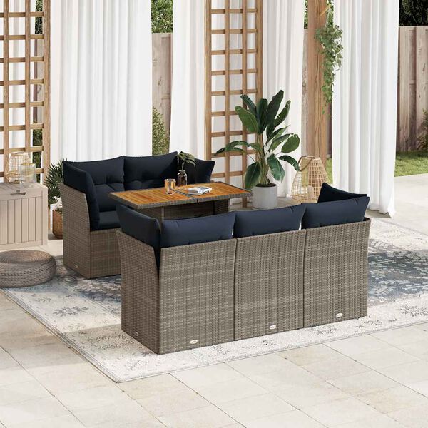 vidaXL Salon de jardin 6 pcs avec coussins gris r&eacute;sine tress&eacute;e