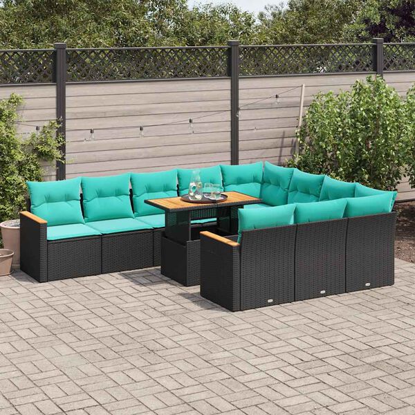 vidaXL Salon de jardin 11 pcs avec coussins noir r&eacute;sine tress&eacute;e