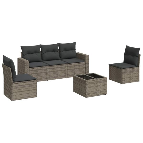 vidaXL Salon de jardin 6 pcs avec coussins gris résine tressée